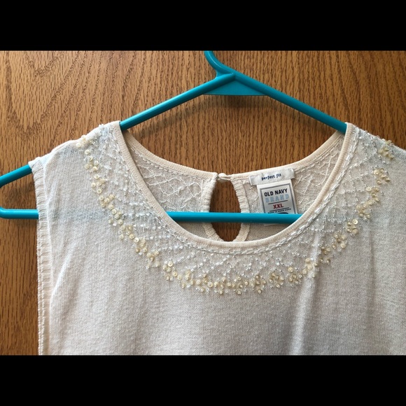 🌻Old Navy bead ivory sleeveless crewneck XXL - Picture 4 of 6